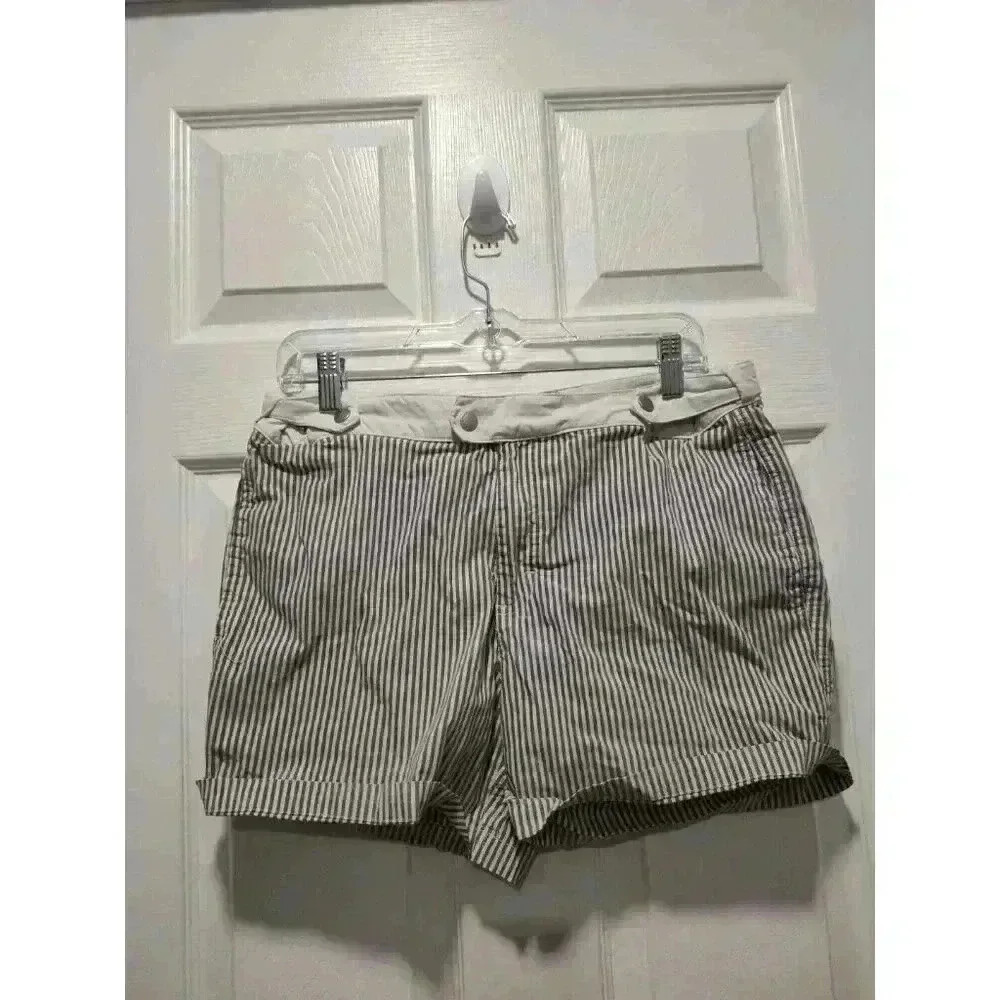 SOLID & STRIPED Swim Shorts Womens L 4" Lined Bottoms Blue Stripes Black Beach‎